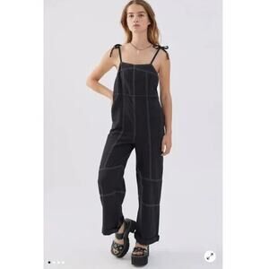 Urban Outfitters Harley Linen Jumpsuit Overalls Utility Dark Gray Black Women XS